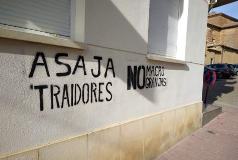 La oficina de Asaja amaneció este domingo grafiteada