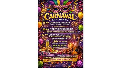 Almanza celebra sus carnavales con una fiesta infantil y una cena cóctel con música en vivo